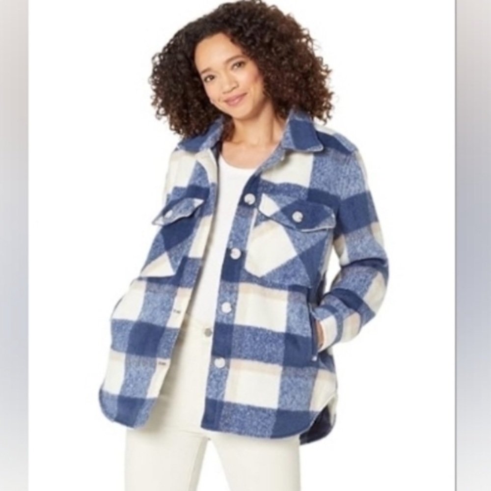 Blank NYC Navy and Cream Plaid Utility Jacket